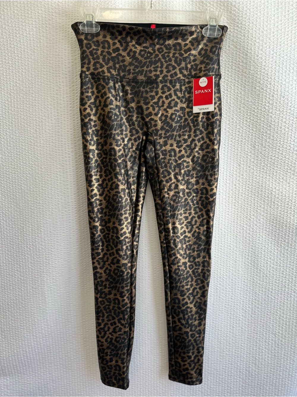 SPANX Women’s Metallic Leopard Print Faux Leather Leggings Size: Medium Petite